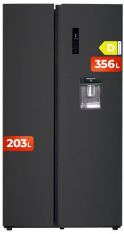 EVVO Frigorífico Americano 2 Puertas, Total No Frost, Compresor Inverter, Capacidad frigorífico 356L y 203L Nevera, Dispensador de Agua, Elegante Display Integrado, Modelo: F90X Aqua (Acabado Inox)