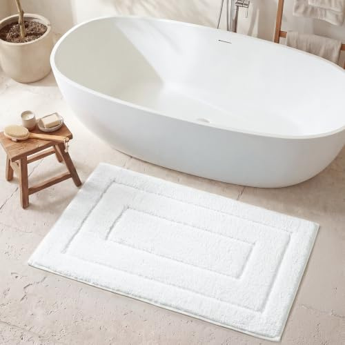 GRANNY SAYS Badezimmerteppich 60x90 cm, Badteppich Weiß, Badvorleger rutschfest, Super Weicher Badematte Waschbar Absorbierend, Badezimmermatte für WC Teppich, Dusche und Toilette, Bathroom Rug