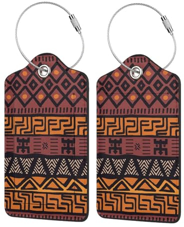 Afrikanischer Schlamm-Tuch mit Tribal-Aufdruck, niedliche Gepäckanhänger für Koffer, Reiseanhänger für Gepäck, 4 Stück, PU-Leder, Kreuzfahrtgepäckanhänger mit Sichtklappe, Namensschild und