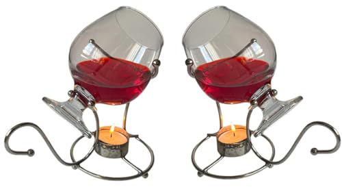 Brandy Warmer Stand Gift Set with Glass Brandy Cognac Snifter Silver Metal with Tea Light Brandy Heater Bar Pubs Restaurant (Brandy Warmer Set-2)