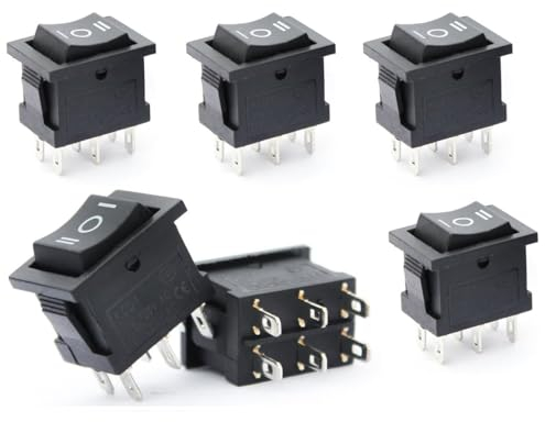 Switian Interrupteur Bascule 3 Positions DPDT 6 Broches - Pack de 6 Pièces pour Voiture, Bateau, Électroménager (AC 250V/6A) - Commuteur à bascule Noir