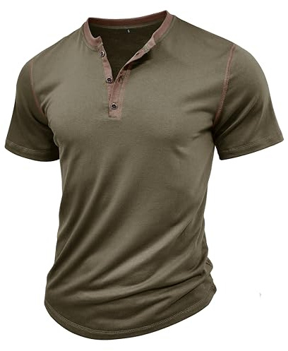 MakingDa Henley Skjorta Herr Kortärmad Vintage Knappar Gym Muscle Fit T-shirt Sommar Enfärgad Golf Casual Andningsbar Mjuk Klassisk Slim Arbete Sportig Grandad Skjorta, Grön, S