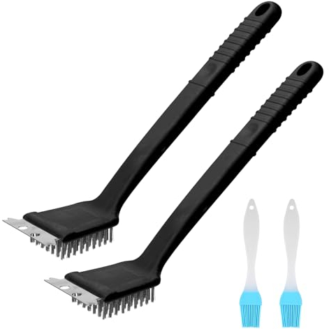 Spazzole per Griglia Raschietto, 2 Spazzola Pulizia per Barbecue e 2 spazzole per olio, Spazzola per Grill, Spazzola per La Pulizia di Barbecue, Manico Isolante Extra Lungo per Pulire Griglia