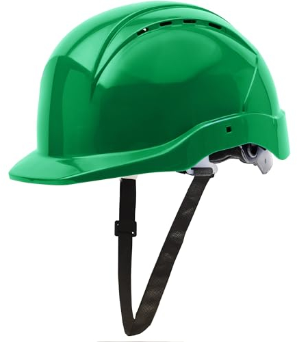 GUARD 5 - Bauhelm mit Drehradsystem für stufenweise Größenregulierung - DIN EN 397 - Verstellbarer Kinnriemen für optimalen Sitz, 6-Punkt-Gurtband - Baustellenhelm - grün