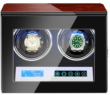 PAHION Automatik Uhrenbeweger Für 2/3/4/6/9/12 Uhren Uhrenaufbewahrungsvitrine Watch Winder Box Mit LCD-Touch-Display TPD-Modus Dreht LED-Beleuchtung Japanischem Mabuchi-Motor(2+0)