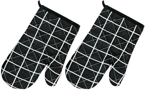 Non-Slip Silicone Oven Mitts, 1 Pair, 17x27cm, BBQ & Cooking Gloves (Black)