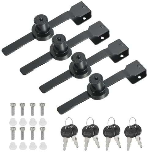 PATIKIL 4Pcs Verrou de vitrine coulissant en verre sans perçage noir | Verrou de vitrine à clé en alliage de zinc à simple battant, pour porte en verre de 8mm