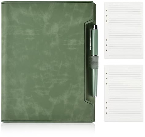 KYYGKY Ringbuch a5 100 Seiten Nachfüllbar Leder Notizbuch Liniert Notizbücher mit Stift 45 Blatt Ringe Ringbuchordner Aktenordner Büroordner Konferenzmappe a5 für Arbeit und Schulbedarf （232*180*25mm）