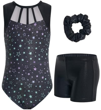 JiAmy Mädchen Gymnastikanzug, Glitzernde Mädchen Turnanzug Gymnastik Outfit Einzigartiges Design Armellos Gymnastikanzug 9-10 Jahre