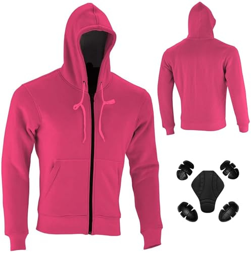 Vaster Moto Damen-Motorrad-Hoodie aus Fleece, Kapuzen-Motorradjacke mit Panzerung für Damen, Motorrad, rosa, Kapuze, abnehmbar, Aramidfaser (DE/NL/SE/PL, Alphanumerisch, 6XL, Regular, Regular, Rosa)