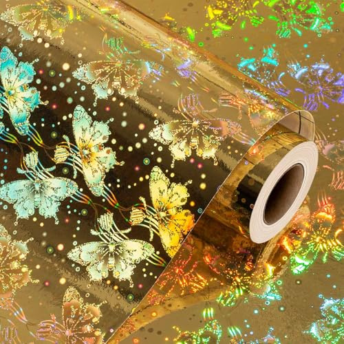 Wikadlik Gold Holographisches Geschenkpapier, Schönes Schmetterlings-Geschenkpapier für Geburtstag, Feiertag, Weihnachten, Brautparty, Jahrestag