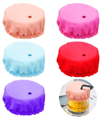 KIBBEH 10 Pack Anti-Spike Drink Covers – Reusable Washable Fabric Cup Protectors with Straw Hole | Drink Protection for Women & Girls at Bars, Clubs, Parties | Gift for Safety (5 Colours)