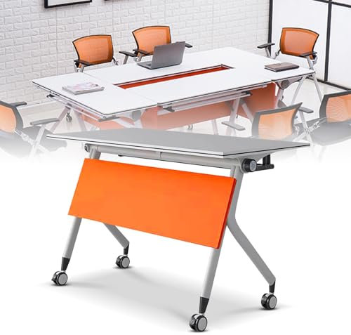 Klappbarer Konferenztisch für 6 8 Personen, 140 cm, Klapptisch, Trainingstisch mit leisen Rollen, moderner Besprechungstisch für Büro, Studium und Werkstatt