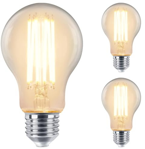 Long Life Lamp Company 3 LED Light Bulb 3000k E27 10w Dimmable Filament Clear Glass A60 Warm White