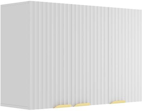 ChooChoo 3-Door Bathroom Wall Cabinet, Fluted Kitchen Wall Cabinet with Adjustable Shelf, Wall Mounted Storage Cupboard for Bathroom, Laundry Room, Entryway, Garage, White