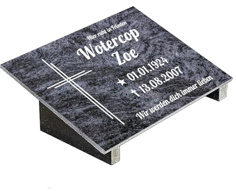 Grabplatte mit Inschrift aus Granit Orion Blue, personalisierbar Gedenktafel für Urnengrab, Wählmotiv, Grabstein für 1-2 Pers., Urnengrabstein (Orion Blue, 20x30cm mit Stützen, Kreuz2)