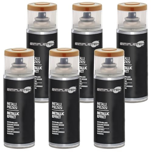 SIMPLETEK - 6 Spraydosen V400MET.1 Kupfer Lack mit Metallic-Effekt 400 ml Nagellack glänzend Spiegel Edelmetall Eisen (Set mit 6 Stück)