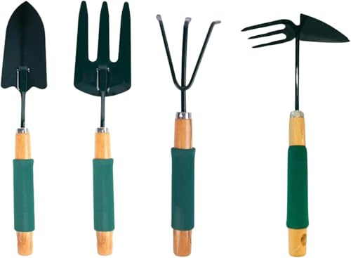 Dunnet Tools 4pc Garden Tools Set Hand Rake Hand Trowel For Gardening Garden Hand Fork Uprooting Digging Weeding Tool Set Heavy Duty Carbon Steel Mini Gardening Tools