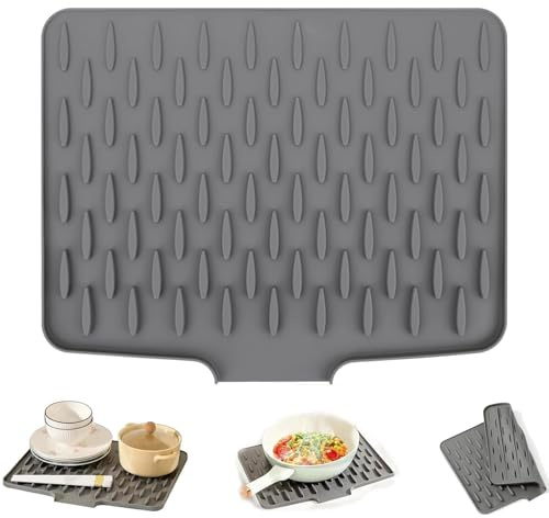 Silicone Draining Mat for Sink, 32x25 cm Non-Slip Drying Mat for Kitchen Counter, Heat Resistant Sink Drainer Mat, Space Saving Dish Drying Mat for Utensils and Cookware