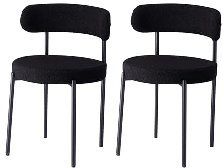 GrandCA HOME Lot de 2 Chaises de Salle à Manger, Chaise de Cuisine Rembourrée en Velours Teddy, Idéale pour Le Salon, La Salle à Manger et La Chambre, Noir