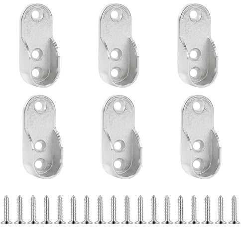 Bohrma 6 Stück Kleiderstangenhalter Metall, Oval Garderobe Stangen Halterung, Schrankrohrlager Halterung mit 18 Schrauben, Passend für 15x30mm Ovalstange, für Schrank & Garderobe