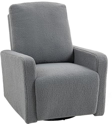 HOMCOM Sillón Relax Reclinable Manual, Sillón Relax de Borreguito con Reposabrazos, Reposapiés, Acolchado Grueso, Función de Balanceo 360°, Butaca Reclinable hasta 135º para Salón, Dormitorio, Gris