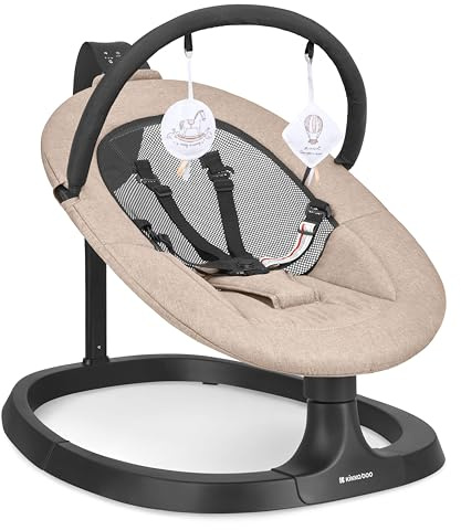 KikkaBoo Sdraietta Neonati Elettrica ZAZU, Dondolo Neonati Elettrico, Altalena per Neonato, Movimento Silenzioso 3 Direzioni e 3 Velocità, Schermo Touch, Pannello Musicale con Timer (Beige)