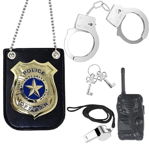 6-teiliges Polizei-Set für Kinder mit Abzeichen, Handschellen, Schlüssel, Pfeife & WalkieTalkieModell – Perfekt für Karneval,Halloween & Rollenspiel, ideal als Party-Favor oder Klassenzimmer-Spielzeug