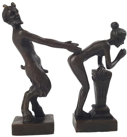 vianmo Bronzeskulptur Bronzefigur Erotische Bronzegruppe Satyr & Frau