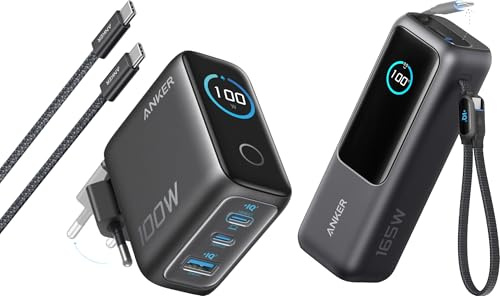 Anker Nano Caricatore (USB C 100W, GaN, 3 Porte) & Anker Laptop Power Bank (25000mAh, 165W, 100W USB-C Ports)