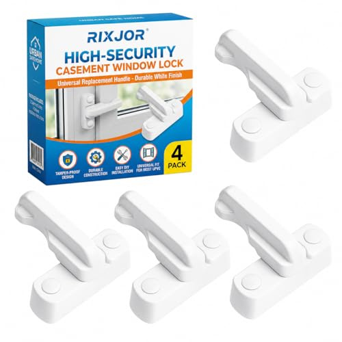 RIXJOR Window Lock - 4pcs White Door Jammer for Door Window Reinforcement | 4 Pack Window Locks for uPVC Windows, Sash Jammer for Family Home Use, Additional Home Security Blockers with Screws White
