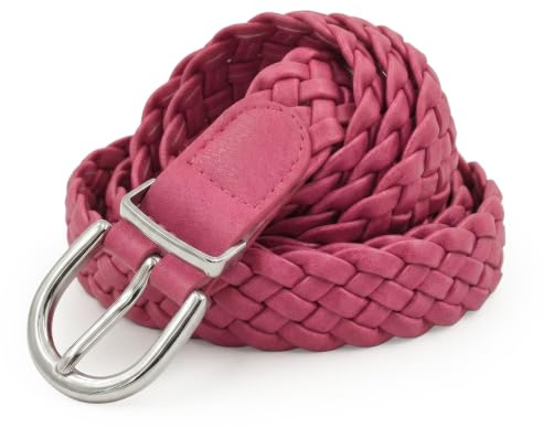 styleBREAKER Damen Flechtgürtel Schmal PU Kunstleder | 2,8 cm Breite, 110 cm Gesamtlänge (ohne Schließe). Stufenlos verstellbar durch Material-Struktur. Silberne Dornschließe.