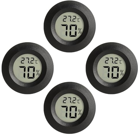 TNSLAND 4PCS Thermometer Hygrometer, Mini Hygrometer Digital Rund Terrarium | Präzise Temperatur, Luftfeuchtigkeit Messgerät Innen, für Wohnzimmer, Babyzimmer, Keller, Gewächshaus