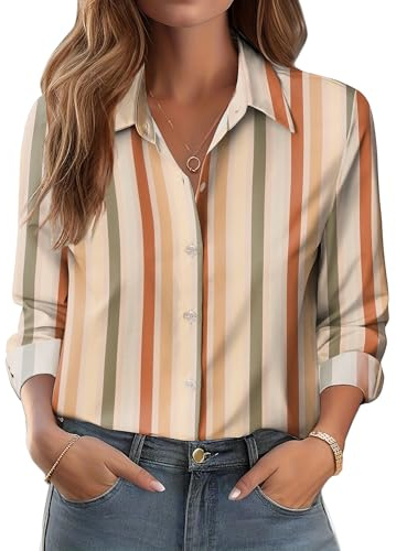 Zeagoo Camicia Donna Lunga Elegante Blusa Manica con Motivo Floreale Camicie Primaverile Estiva Collo Alto Button-Down Camicie Senza Stiro Business Basic Top Multicolore M