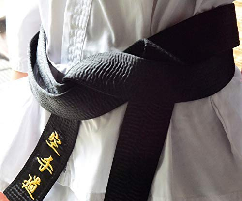 Shihan OKINAWAN Black Belt SMOOTH SATIN With Embroidery in Japanese 300cm For Men/Women Karate, Kickboxing, Shotokan, Shito-Ryu, Goju Ryu, All Styles Of Martial Arts Karate Black Belt Master Kempo