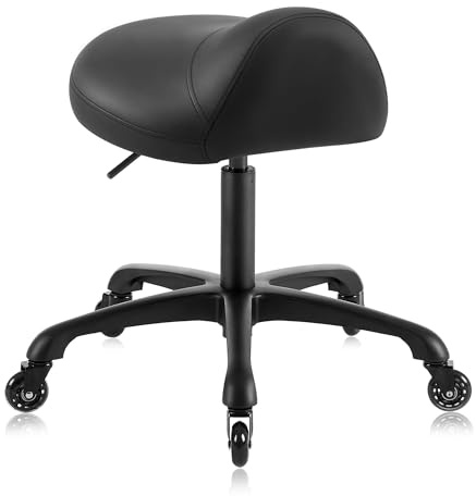 DR.LOMILOMI Heavy-Duty Ergonomic Pneumatic Swivel Rolling Saddle Stool with Extra Wide Seat for Hygienic Clinic Spa Massage Home and Office - 505 KIMO (Black)