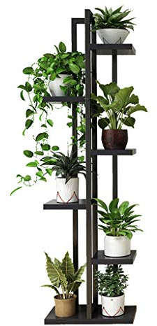 Blumenregal Holz Blumentreppen Pflanzentreppe Indoor Outdoor Metallständer Blumentöpfe Pflanzgefäß Halter Leiterregal Garten Wohnzimmer Balkon Terrasse Decor (Schwarz)