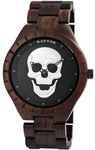 Raptor Herren-Uhr Sandelholz Totenkopf Leuchtzeiger Analog Quarz RA20300 (Sandelholz/silberfarbig)