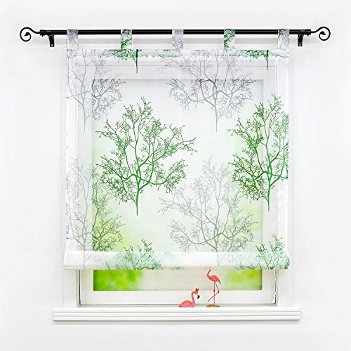 Tenda a pacchetto in voile con stampa di Alexandra, trasparente, 1 pezzo, Poliestere, Verde con passanti, Tendina Bagno Finestra, BxH 120x140cm