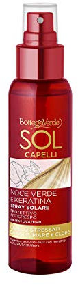 Bottega Verde - Sol Capelli Spray Protettivo, per Capelli Vitali e Morbidi, 100 ml, con Olio di Noce Verde e Keratina, Filtri Solari UVA/UVB, Azione Anti-Crespo, Protegge da Sole, Mare e Cloro