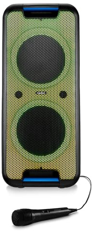MEDION PX-1 Plus Partybox (Akku, mit Mikrofon, tragbarer Bluetooth Lautsprecher groß, Musikbox, Verschiedene Lichteffekte, Partylautsprecher mit Karaoke, 2 x Mikrofonanschluss, AUX, USB)