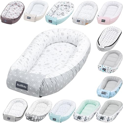 Bellochi Riduttore Lettino per Neonato, Riduttore per Culla - Antisoffoco, 100% Cotone - Cuscino Riduttore, Cocoon a Baby, Baby Nest - 90 x 60 cm - Star Copse