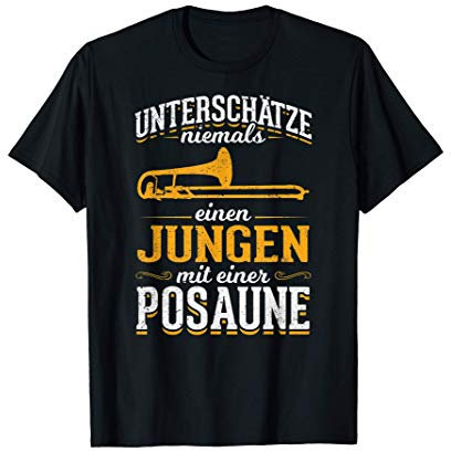 Unterschätze nie einen Jungen mit einer Posaune Kinder T-Shirt