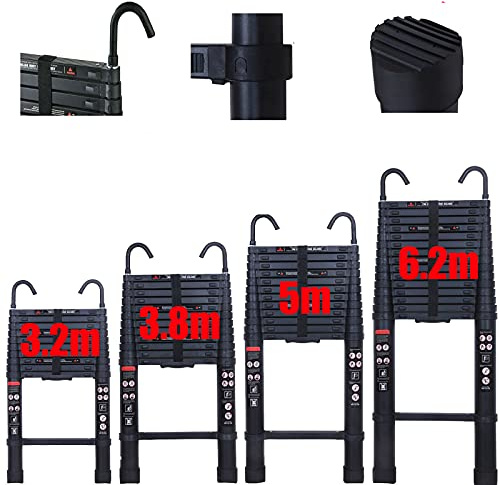 Telescopic Aluminium Ladders with 2 Hooks Professional 6.2M 20.3FT Extendable Extension Ladder Compact Space Saving Multi-Purpose Home Office Garden Loft Safety Step Ladders