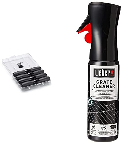 Weber 6489 Maiskolbenhalter-Set, 8 Stück, Picknick, Grillen, Gartenparty & 17875 Grillrost-Reiniger, 300 ml, Nebelspray, löst Fett- und Speisereste, schwarz
