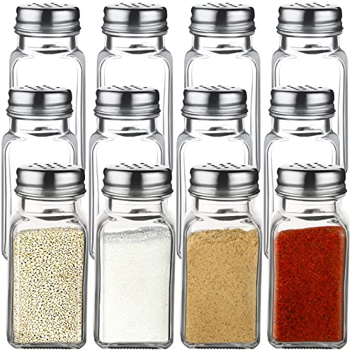 12 Pcs Glass Salt Pepper Shakers Set Pepper Dispenser with Stainless Steel Lid Clear Bottle Farmhouse Home Decor Pepper Jars for Wedding Party Restaurant Home Kitchen