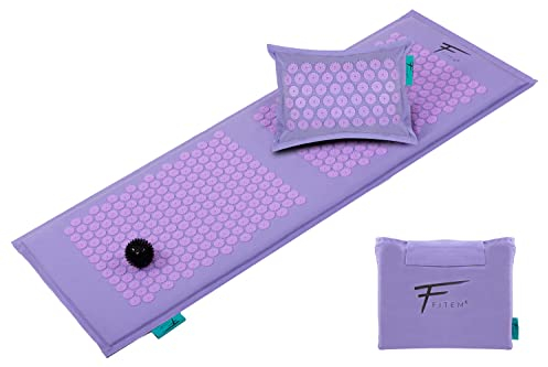 Fitem Tappetino di agopressione XL e cuscino, imbottitura in cocco 100% naturale, massaggio, allevia mal di schiena e collo, sciatica, rilassamento muscolare, massaggio, rilassamento e riduce