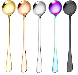 Edelstahl-Löffel, Küchen-Servierlöffel, Suppenlöffel, Hochglanz-Löffel, Kaffeelöffel, Dessertlöffel, Eislöffel für Suppe, Reis, Tee, Milch, Kaffee, Dessert (5 Stück, mehrfarbig)
