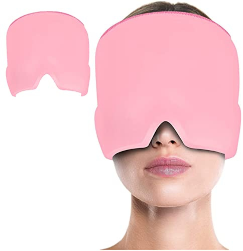 EEUK Migräne Maske warm und kalt, Headache & migraine Relief Cap Tragbar Kalt Warm Kompresse Kühlpads Migrane Maske für Migräne, Stressabbau,Geschwollene Augen, Wiederverwendbar(Color:Rosa)