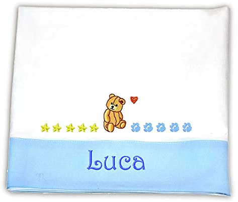 Zigozago - 3-teiliges Baby Bettwäsche Komplett Set kleiner Bär - 100% Baumwolle, handgefertigt, bestickt und mit Namen personalisierbar
